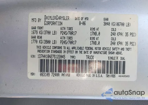 2007 Dodge Ram 1500 Slt из США, поврежденный, VIN 1D7HA18N27S122045